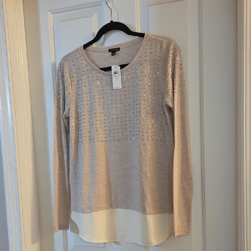 Ann Taylor Beige Pink Sequin Long Sleeve Top Small